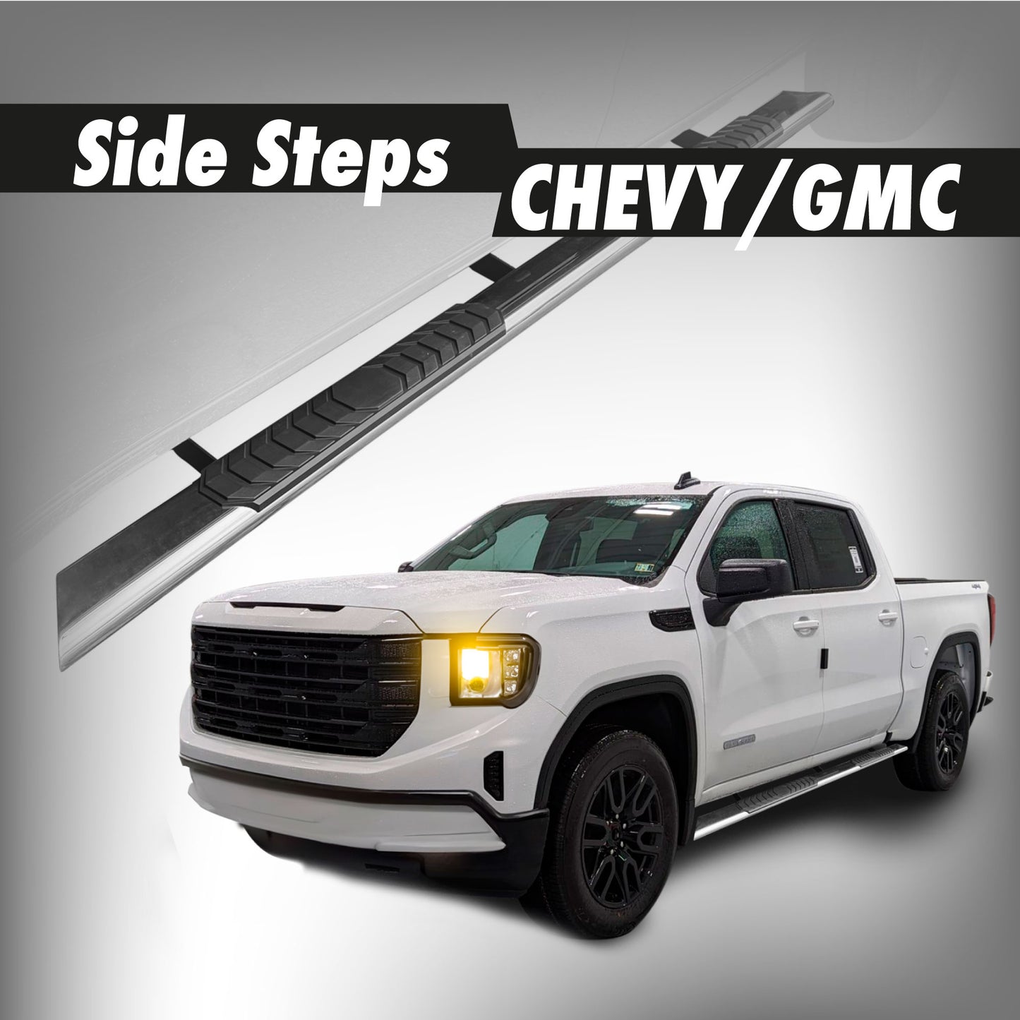 4'' Partscore Black / Chrome Flat Side Steps for CHEVROLET CHEVY SILVERADO/GMC SIERRA 1500/2500/3500