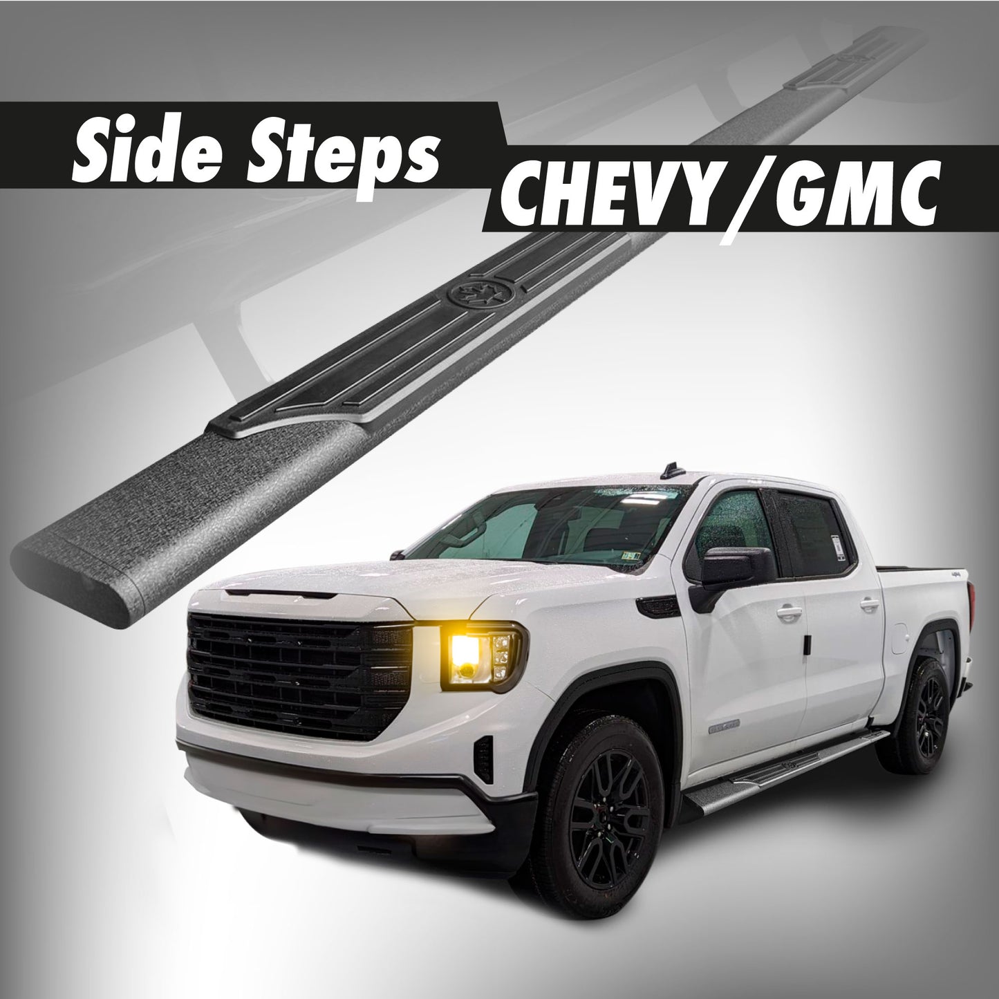 4'' Partscore Black / Chrome Flat Side Steps for CHEVROLET CHEVY SILVERADO/GMC SIERRA 1500/2500/3500